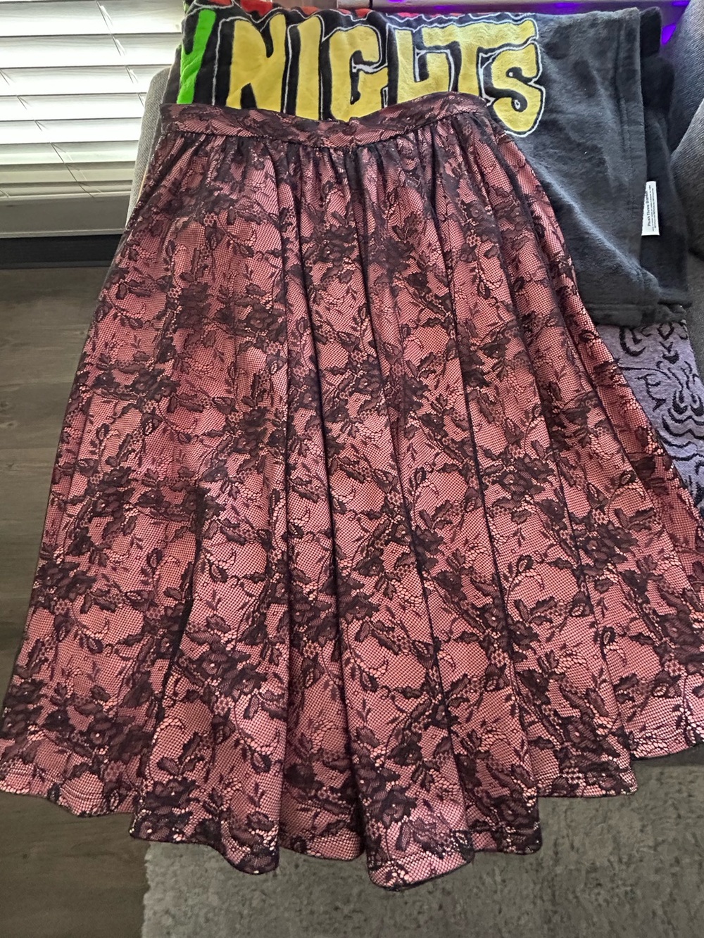 Vixen by Micheline Pitt Peach Floral Lace Overlay Skirt